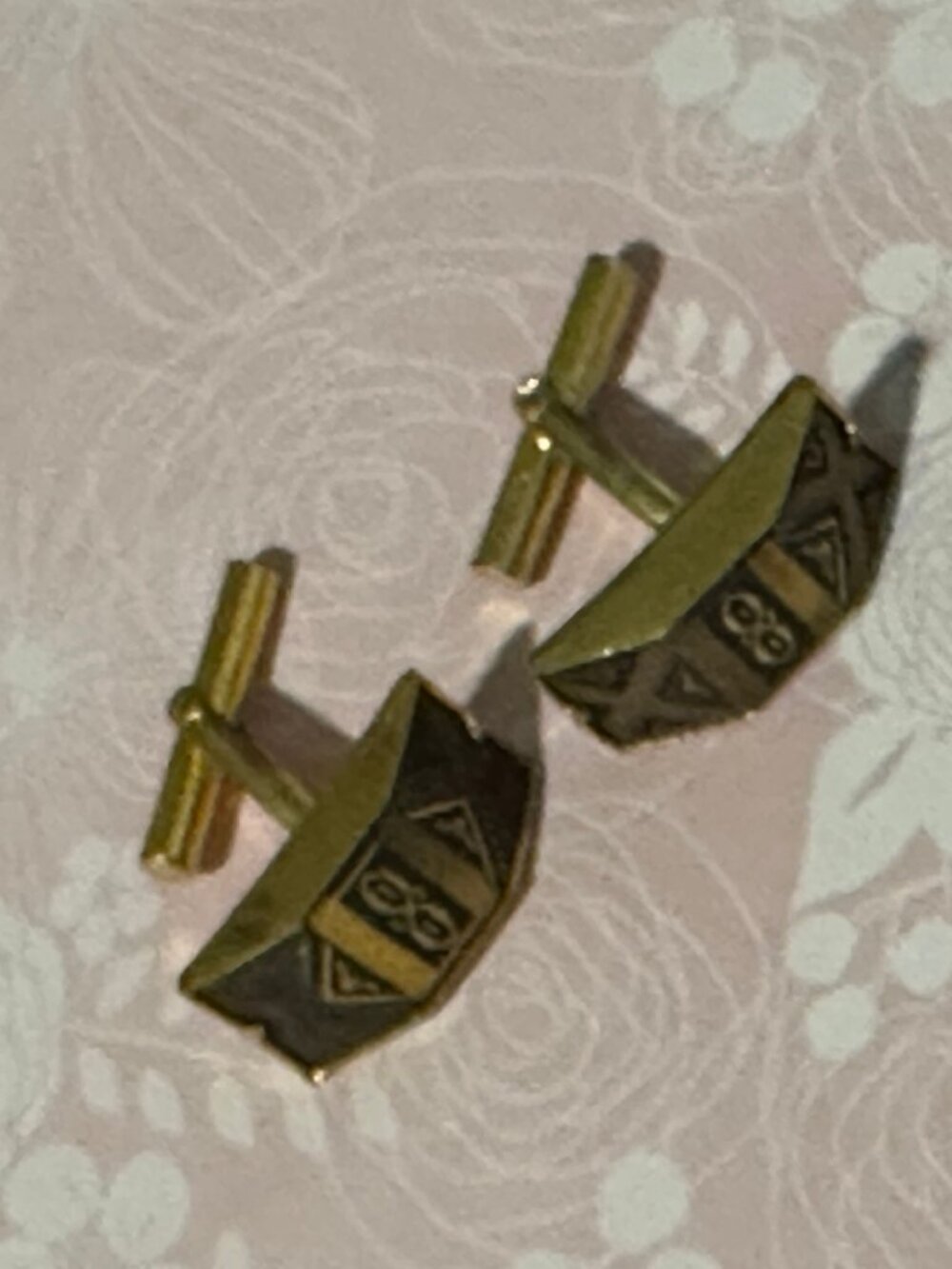Vintage Damascene Cuff Links Spain Damascene 22k gold foil Inlaid Spain Art